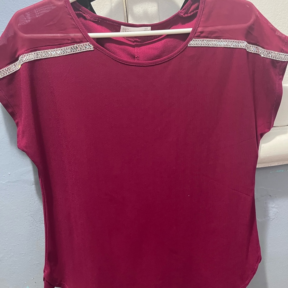 89th & Madison Maroon Top with Silver Details